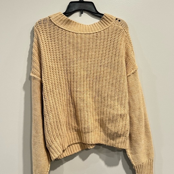 Free People Bell Song Crewneck Long Sleeve Beige Pullover Sweater, Size XL - Picture 10 of 11